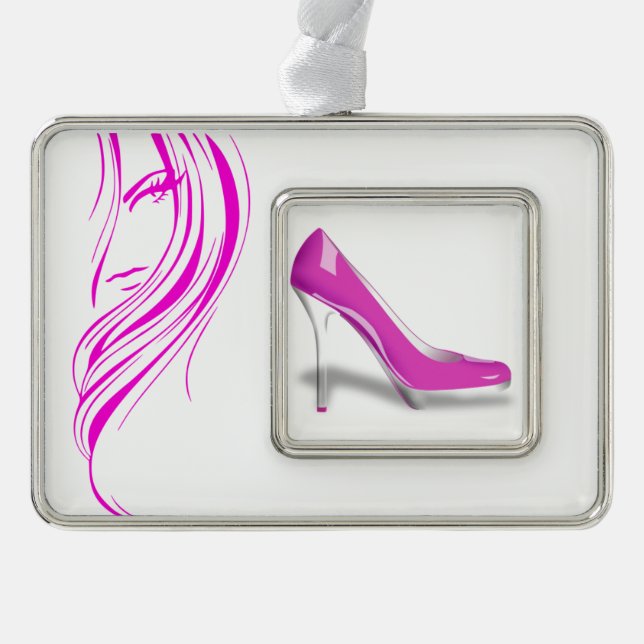 Hot Pink Shoe Fashion Girl Ornament Rahmen-Ornament Silber (Vorderseite)