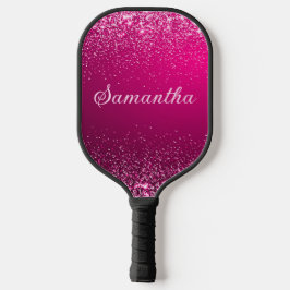 Hot Pink Silver Glitzer Name Script Pickleball Schläger