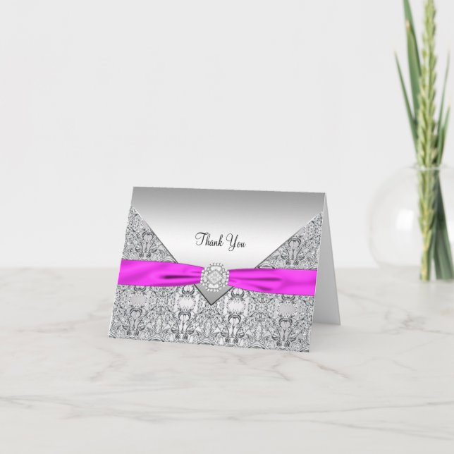 Hot Pink Silver Lace Vielen Dank Karten (Vorderseite)