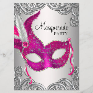 Hot Pink Silver Mask Maskenball Party Einladung
