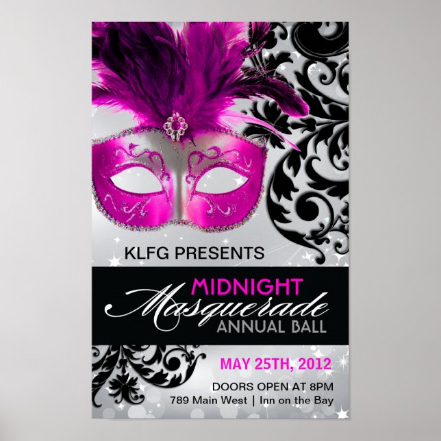 Hot Pink, Silver und Black Masquerall Poster (Vorne)
