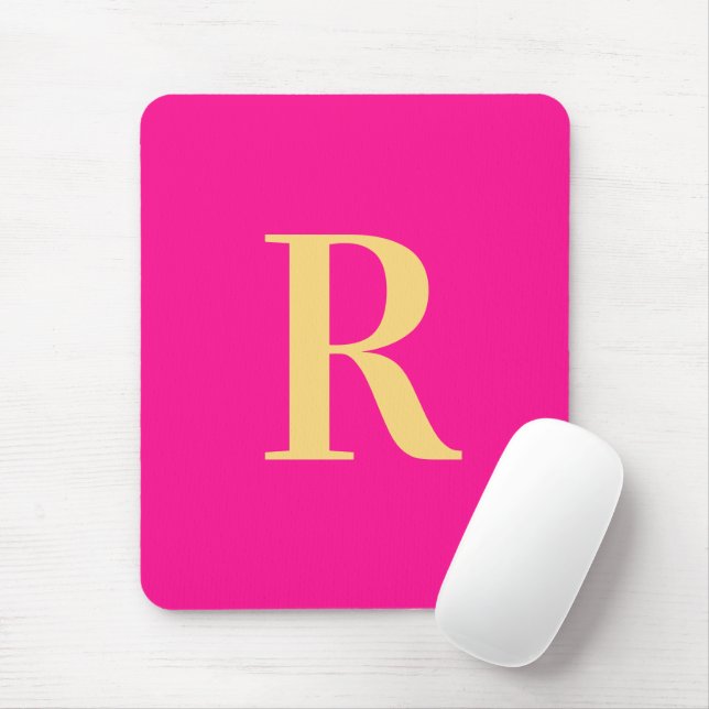 Hot Pink Simple Modern Monogram Mousepad (Mit Mouse)