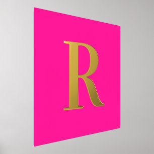 Hot Pink Simple Monogram Real Gold Foliendrucke