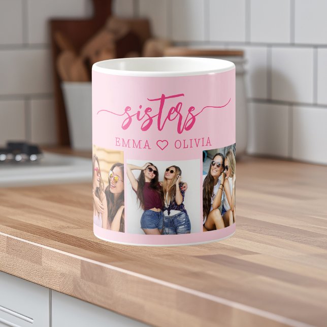 Hot Pink Sisters 3 Foto Collage Keepake Geschenk Kaffeetasse (Von Creator hochgeladen)