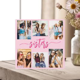 Hot Pink Sisters 6 Foto Collage Keepake Geschenk Fotoplatte