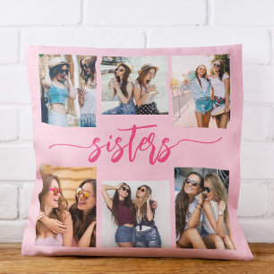 Hot Pink Sisters 6 Foto Collage Keepake Geschenk Kissen