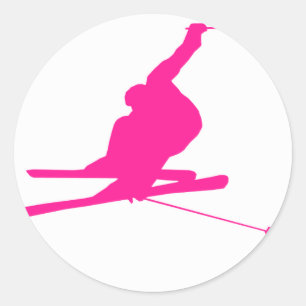 Hot Pink Snow Ski Runder Aufkleber
