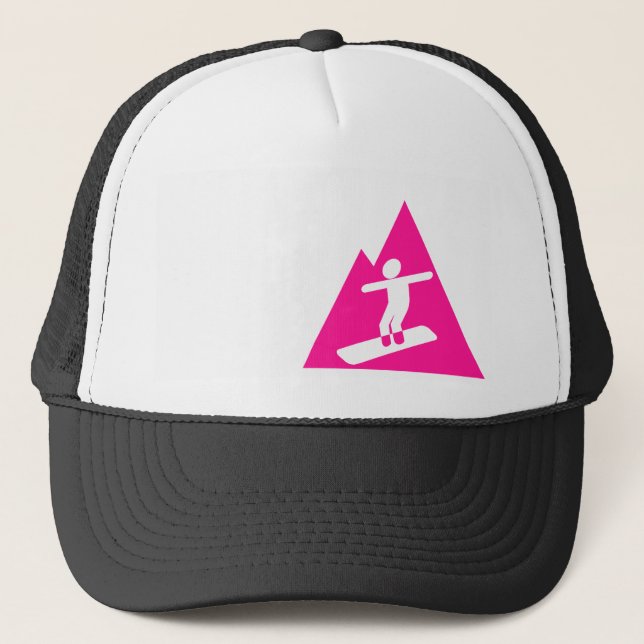Hot Pink Snowboarden Truckerkappe (Vorderseite)