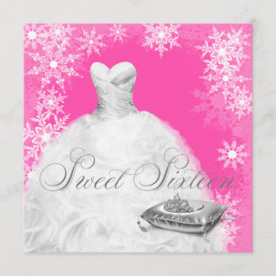 Hot Pink Snowflake 16 . Geburtstag Party Einladung