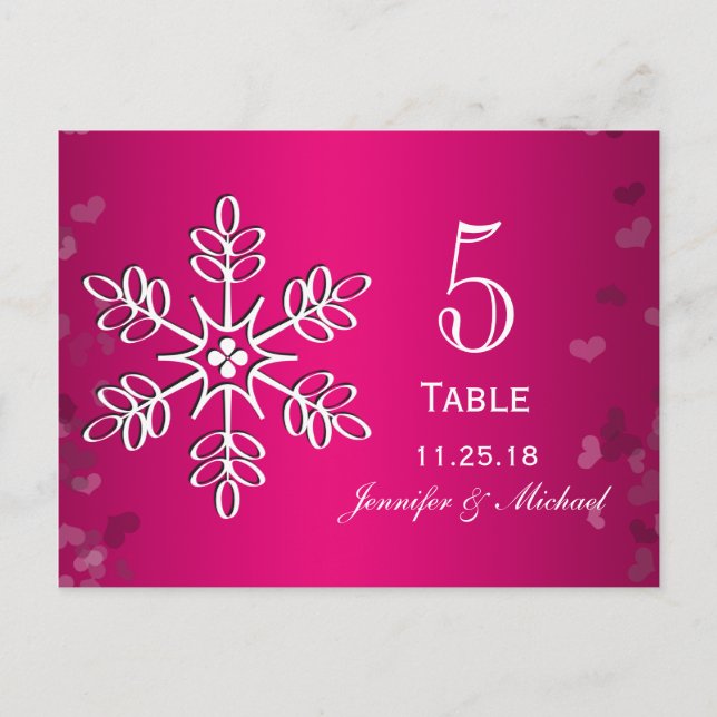 Hot Pink Snowflake Hochzeitskarten für die Tischnu Postkarte (Vorderseite)