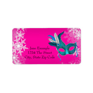 Hot Pink Snowflake Masquerade Party Address Labels Adressaufkleber