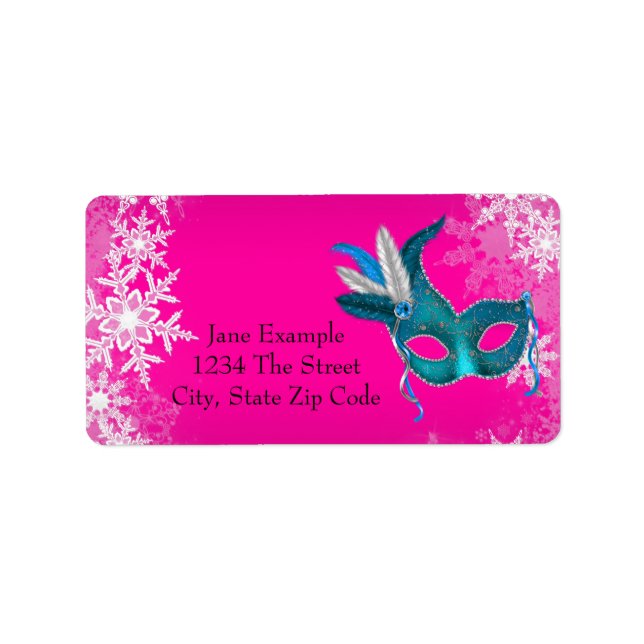 Hot Pink Snowflake Masquerade Party Address Labels Adressaufkleber (Vorne)