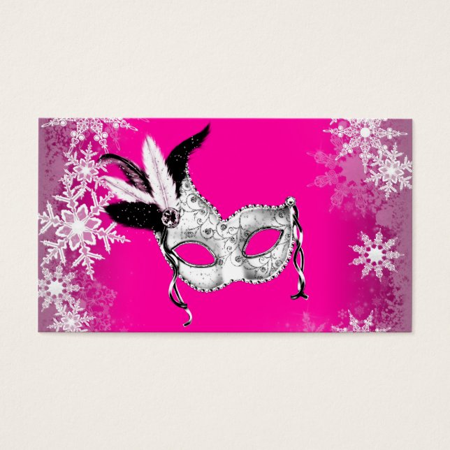 Hot Pink Snowflake Masquerade Party Cards (Vorderseite)
