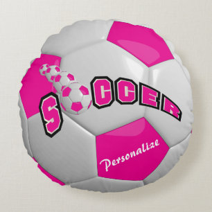Hot Pink Soccer Ball   Personalisieren Rundes Kissen