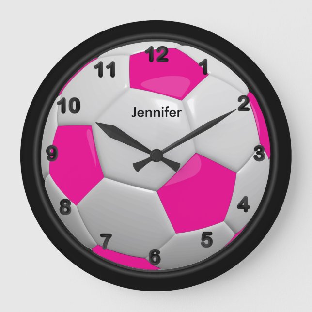 Hot Pink Soccer Ball Style Große Wanduhr (Vorderseite)