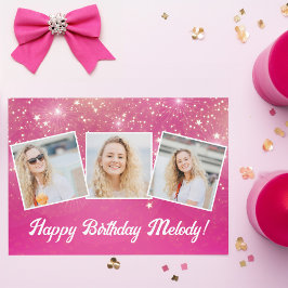 Hot Pink Sparkle Foto Collage Girls Geburtstag Karte