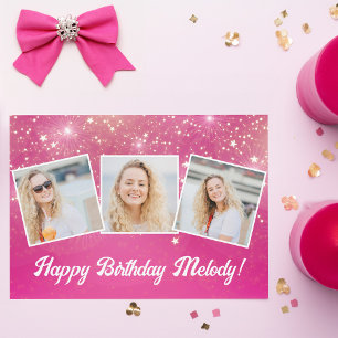 Hot Pink Sparkle Foto Collage Girls Geburtstag Karte