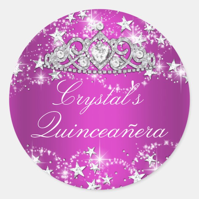 Hot Pink Sparkle Tiara & Stars Sticker (Vorderseite)