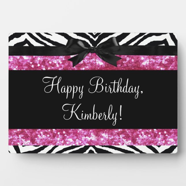 Hot Pink Sparkle Zebra Girly Girl Fotoplatte (Vorderseite)