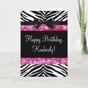 Hot Pink Sparkle Zebra Girly Girl Karte