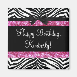 Hot Pink Sparkle Zebra Girly Girl Magnet