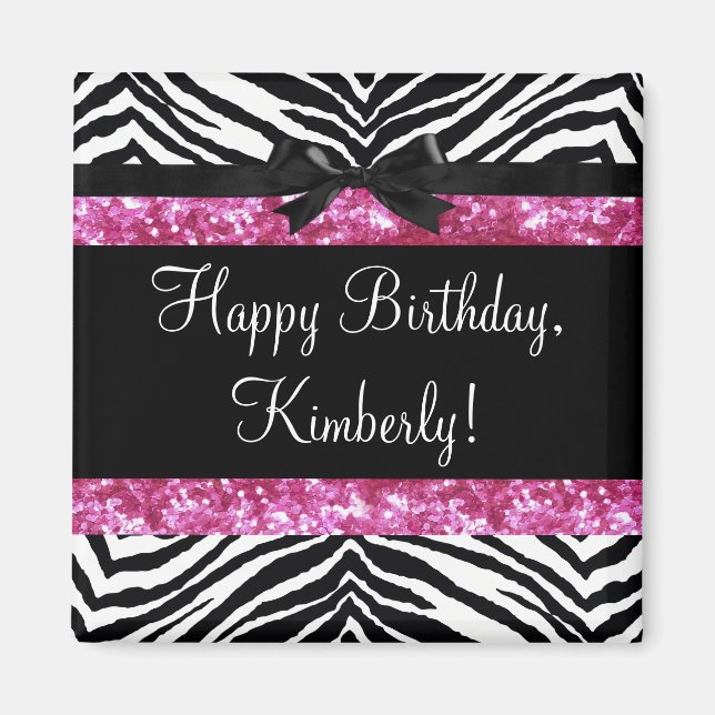 Hot Pink Sparkle Zebra Girly Girl Magnet (Vorne)