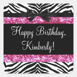 Hot Pink Sparkle Zebra Girly Girl Quadratischer Aufkleber