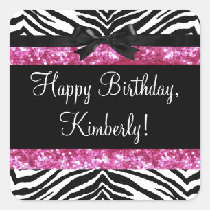 Hot Pink Sparkle Zebra Girly Girl Quadratischer Aufkleber