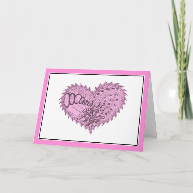 Hot Pink Spiky Doodle Herz Karte (Vorderseite)