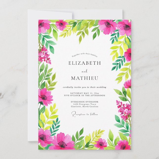 Hot Pink Spirited Spring Wedding Einladung (Vorderseite)