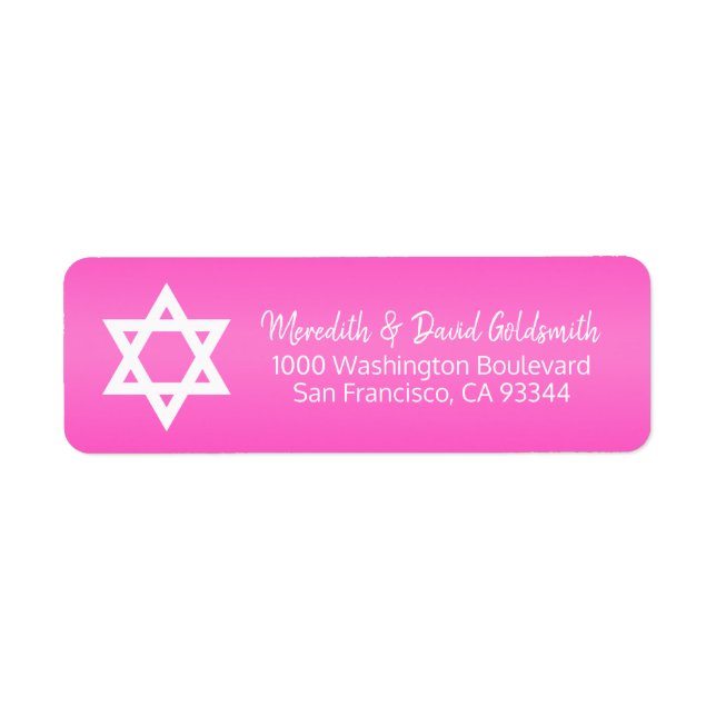 Hot Pink Star von David Bat Mitzvah Rücksendeadres (Vorne)