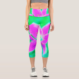 Hot Pink Stargazer Liege auf Türkis und Grün Capri Leggings