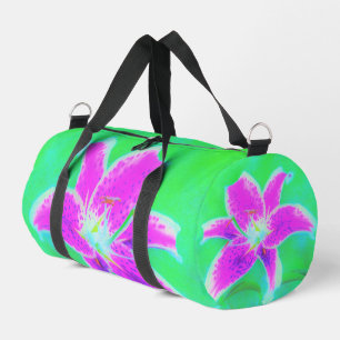 Hot Pink Stargazer Liege auf Türkis und Grün Duffle Bag