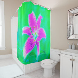 Hot Pink Stargazer Liege auf Türkis und Grün Duschvorhang