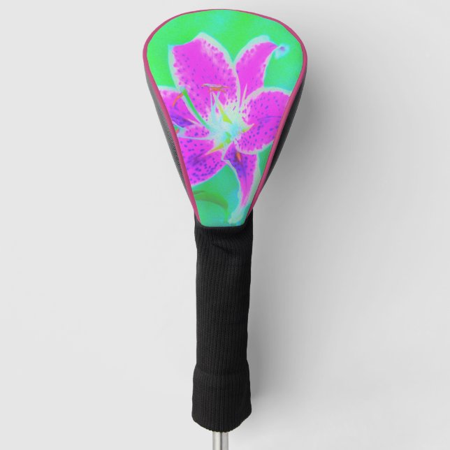 Hot Pink Stargazer Liege auf Türkis und Grün Golf Headcover (Vorderseite)