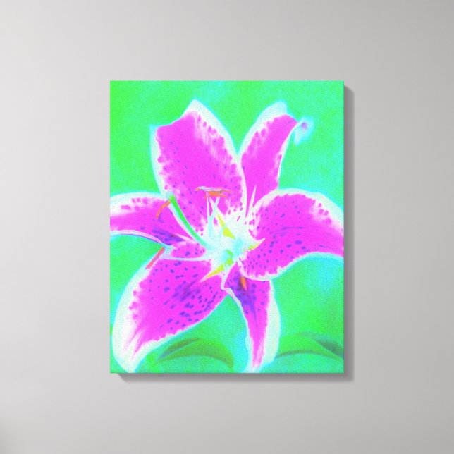 Hot Pink Stargazer Liege auf Türkis und Grün Leinwanddruck (Vorderseite)