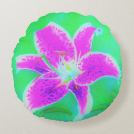 Hot Pink Stargazer Liege auf Türkis und Grün Rundes Kissen