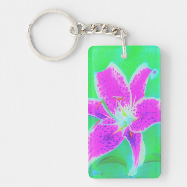 Hot Pink Stargazer Liege auf Türkis und Grün Schlüsselanhänger (Vorderseite)