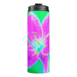 Hot Pink Stargazer Liege auf Türkis und Grün Thermosbecher