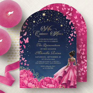 Hot Pink Starry Night Quinceanera Einladung