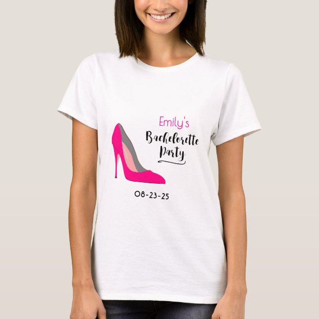 Hot Pink Stiletto High Heel Junggeselinnen-Abschie T-Shirt (Vorderseite)