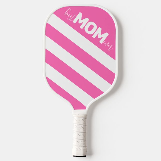Hot Pink Strip Beste Mama je Pickleball Schläger (Rückseite)