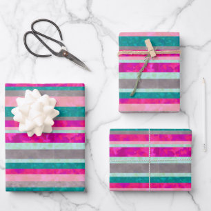 Hot Pink Strip Geschenkwrap Geschenkpapier Set