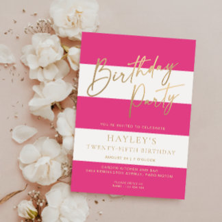 Hot Pink Stripe Gold Geburtstag Einladung