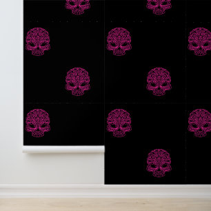 Hot Pink Sugar Skulls auf Solid Black Tapete