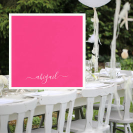 Hot Pink Swash Script Cocktail Serviette