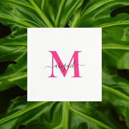 Hot Pink Swash Script White Cocktail Serviette