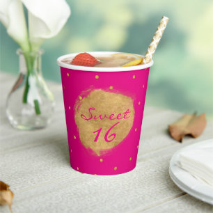 Hot Pink Sweet 16 Party Pappbecher