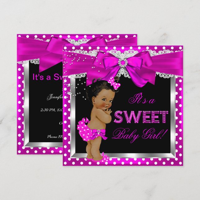 Hot Pink Sweet Baby Shower Girl American Einladung (Vorne/Hinten)