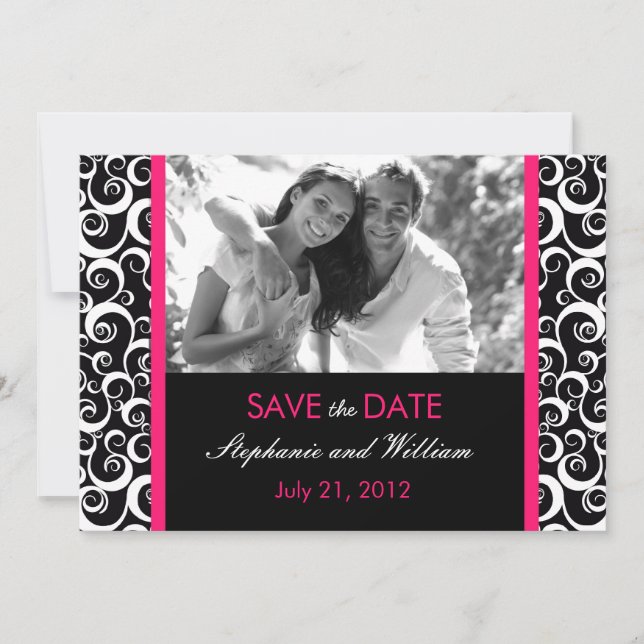 Hot Pink Swirf Foto Save the Date (Vorderseite)